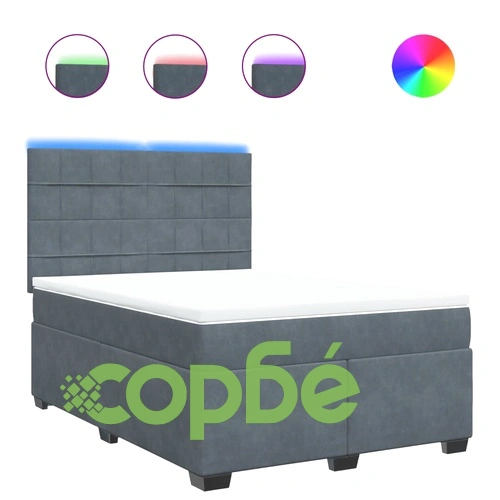 Боксспринг легло с матрак, тъмносиво, 140x190 см, кадифе ➤ топ цена ➤ sorbe.bg