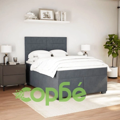 Боксспринг легло с матрак, тъмносиво, 140x190 см, кадифе ➤ топ цена ➤ sorbe.bg