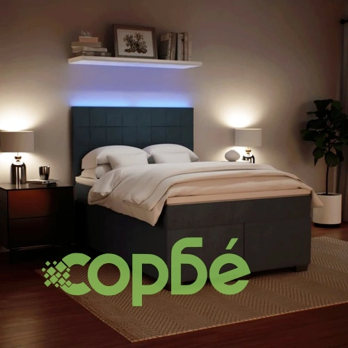 Боксспринг легло с матрак, тъмносиво, 140x190 см, кадифе ➤ топ цена ➤ sorbe.bg