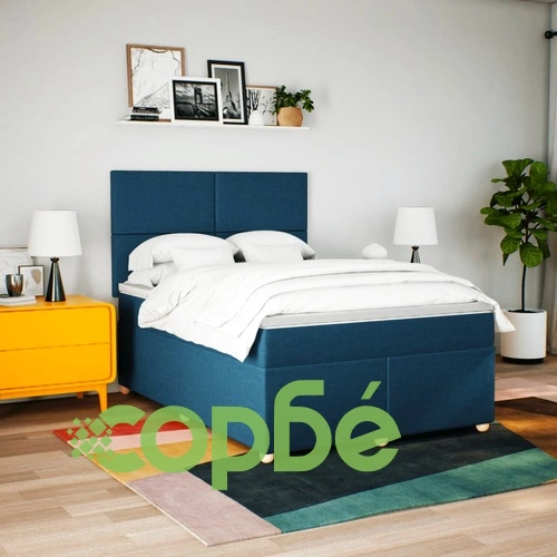 Боксспринг легло с матрак, синьо, 140x190 см, плат ➤ топ цена ➤ sorbe.bg