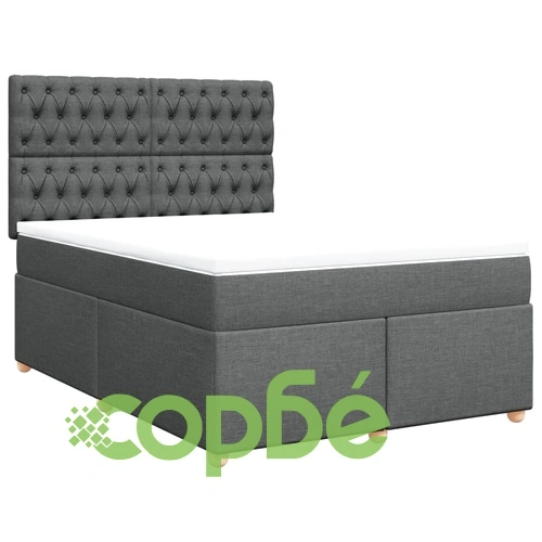 Боксспринг легло с матрак, тъмносиво, 160x200 см, плат ➤ топ цена ➤ sorbe.bg