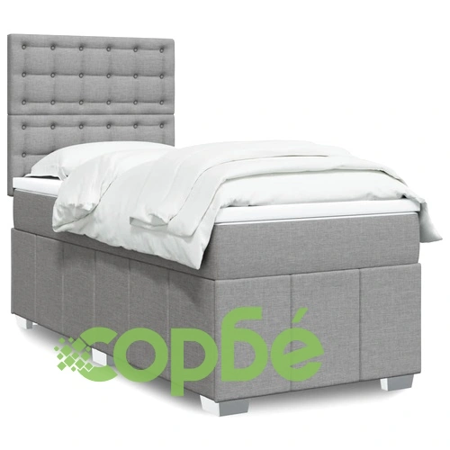Боксспринг легло с матрак, светлосиво, 90x200 см, плат ➤ топ цена ➤ sorbe.bg