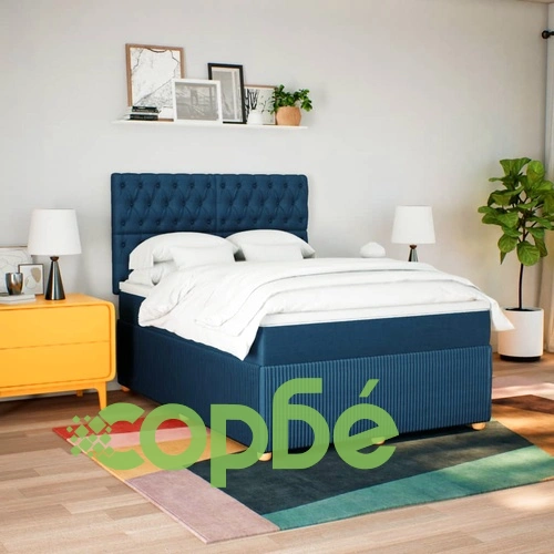 Боксспринг легло с матрак, синьо, 140x190 см, плат ➤ топ цена ➤ sorbe.bg