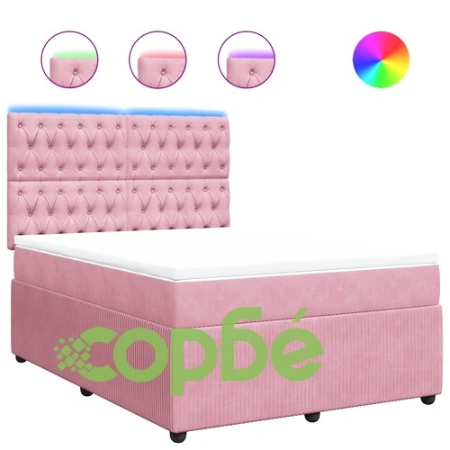 Боксспринг легло с матрак, розова, 140x190 см, кадифе ➤ топ цена ➤ sorbe.bg