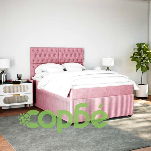 Боксспринг легло с матрак, розова, 140x190 см, кадифе ➤ топ цена ➤ sorbe.bg