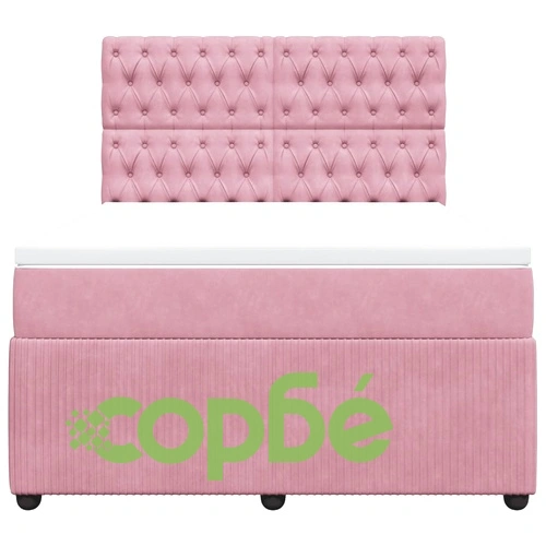 Боксспринг легло с матрак, розова, 140x190 см, кадифе ➤ топ цена ➤ sorbe.bg