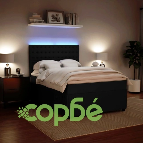 Боксспринг легло с матрак, черно, 140x190 см, кадифе ➤ топ цена ➤ sorbe.bg