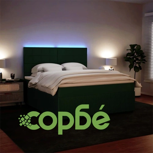 Боксспринг легло с матрак, тъмнозелено, 180x200 см, кадифе ➤ топ цена ➤ sorbe.bg
