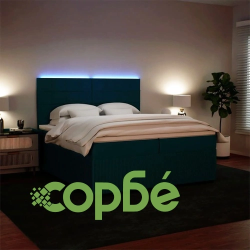 Боксспринг легло с матрак, синьо, 200x200 см, кадифе ➤ топ цена ➤ sorbe.bg