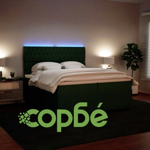 Боксспринг легло с матрак, тъмнозелено, 200x200 см, кадифе ➤ топ цена ➤ sorbe.bg