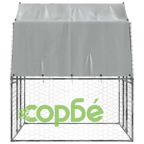 Кучешка клетка с покрив и врата, сребрист, поцинкована стомана ➤ топ цена ➤ sorbe.bg
