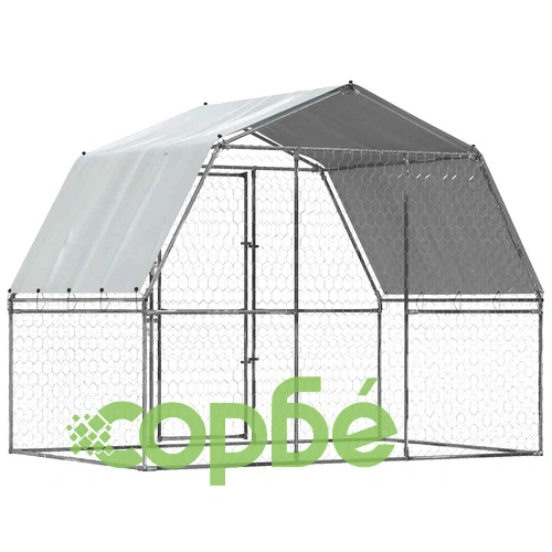 Кучешка клетка с покрив и врата, сребрист, поцинкована стомана ➤ топ цена ➤ sorbe.bg