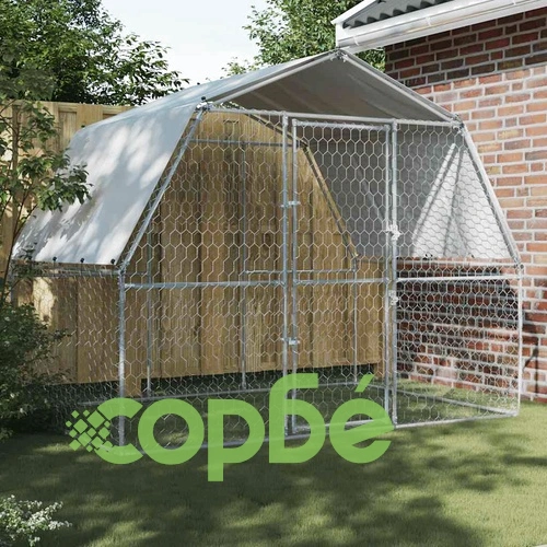 Кучешка клетка с покрив и врата, сребрист, поцинкована стомана ➤ топ цена ➤ sorbe.bg