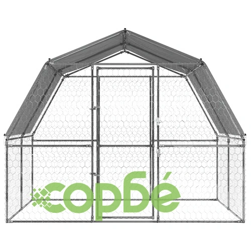 Кучешка клетка с покрив и врата, сребрист, поцинкована стомана ➤ топ цена ➤ sorbe.bg