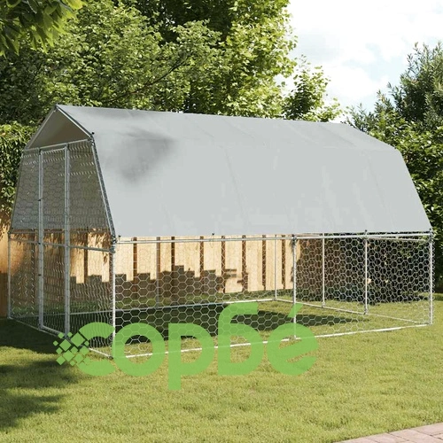 Кучешка клетка с покрив и врата, сребрист, поцинкована стомана ➤ топ цена ➤ sorbe.bg