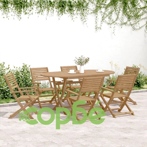 Градински трапезен комплект, 7 части, акациево дърво масив ➤ топ цена ➤ sorbe.bg