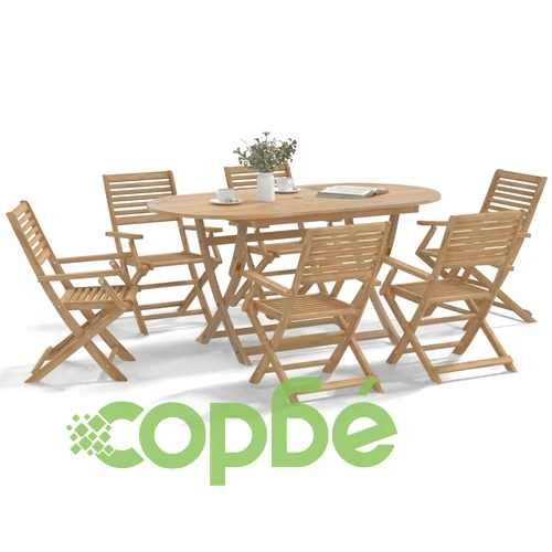 Градински трапезен комплект, 7 части, акациево дърво масив ➤ топ цена ➤ sorbe.bg