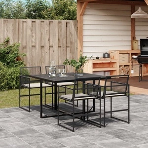 Градински трапезен комплект възглавници 5 части черен полиратан