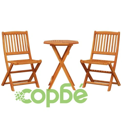 Сгъваем бистро комплект от 3 части, акация масив ➤ топ цена ➤ sorbe.bg