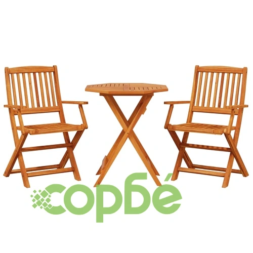 Сгъваем бистро комплект от 3 части, акация масив ➤ топ цена ➤ sorbe.bg
