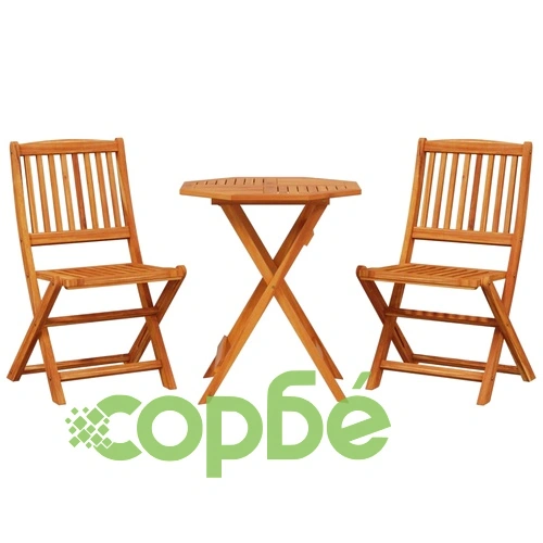 Сгъваем бистро комплект от 3 части, акация масив ➤ топ цена ➤ sorbe.bg