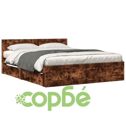 Рамка за легло с табла, опушен дъб, 160x200 см, инженерно дърво ➤ топ цена ➤ sorbe.bg