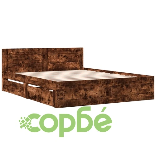 Рамка за легло с табла, опушен дъб, 160x200 см, инженерно дърво ➤ топ цена ➤ sorbe.bg