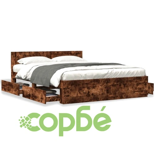 Рамка за легло с табла, опушен дъб, 160x200 см, инженерно дърво ➤ топ цена ➤ sorbe.bg