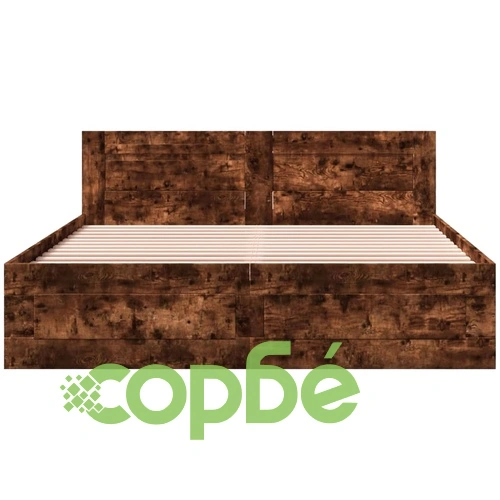 Рамка за легло с табла, опушен дъб, 160x200 см, инженерно дърво ➤ топ цена ➤ sorbe.bg