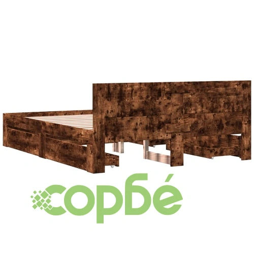 Рамка за легло с табла, опушен дъб, 160x200 см, инженерно дърво ➤ топ цена ➤ sorbe.bg