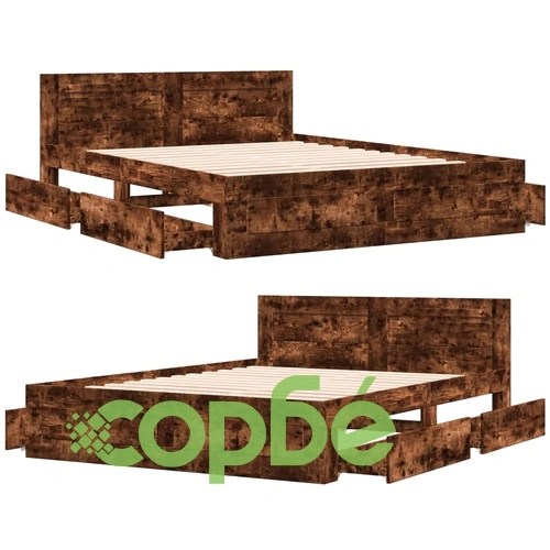 Рамка за легло с табла, опушен дъб, 160x200 см, инженерно дърво ➤ топ цена ➤ sorbe.bg