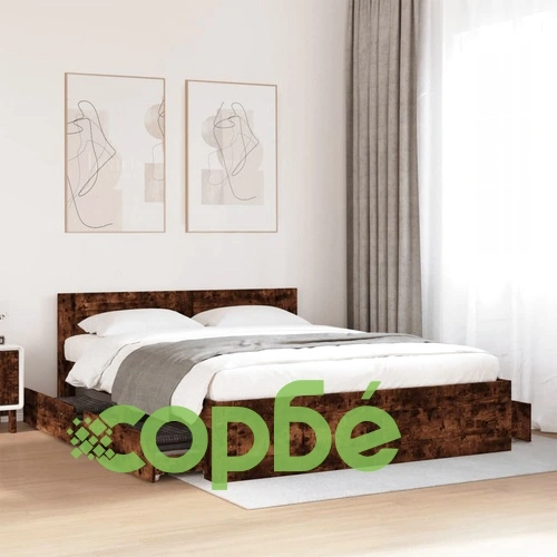 Рамка за легло с табла, опушен дъб, 160x200 см, инженерно дърво ➤ топ цена ➤ sorbe.bg