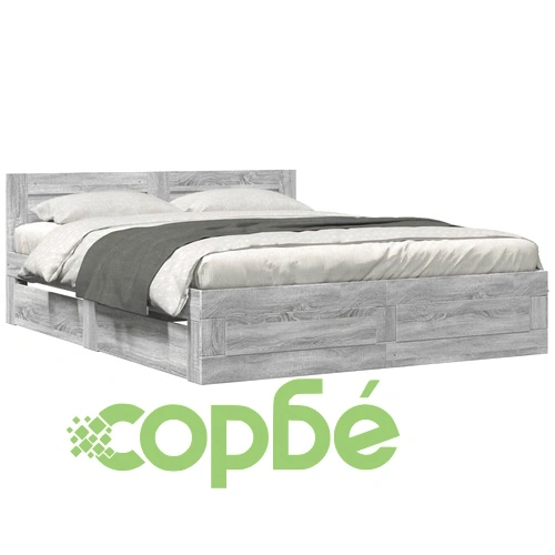 Рамка за легло с табла, сив сонома, 160x200 см, инженерно дърво ➤ топ цена ➤ sorbe.bg