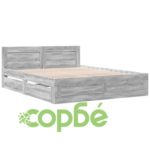 Рамка за легло с табла, сив сонома, 160x200 см, инженерно дърво ➤ топ цена ➤ sorbe.bg