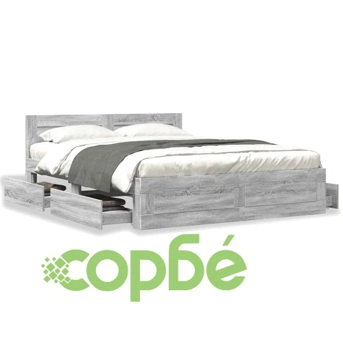 Рамка за легло с табла, сив сонома, 160x200 см, инженерно дърво ➤ топ цена ➤ sorbe.bg