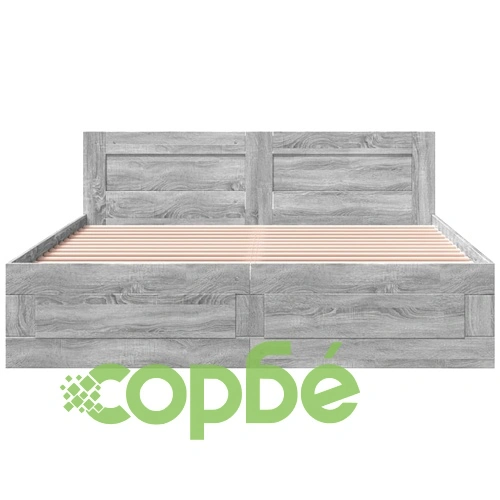 Рамка за легло с табла, сив сонома, 160x200 см, инженерно дърво ➤ топ цена ➤ sorbe.bg