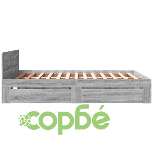 Рамка за легло с табла, сив сонома, 160x200 см, инженерно дърво ➤ топ цена ➤ sorbe.bg