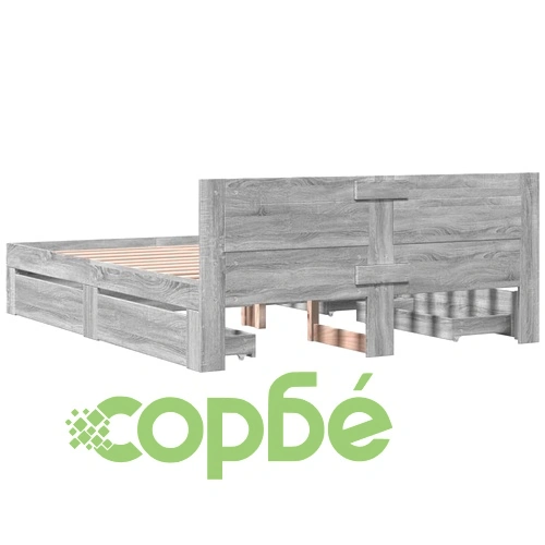 Рамка за легло с табла, сив сонома, 160x200 см, инженерно дърво ➤ топ цена ➤ sorbe.bg