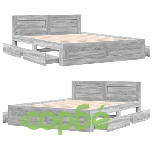 Рамка за легло с табла, сив сонома, 160x200 см, инженерно дърво ➤ топ цена ➤ sorbe.bg