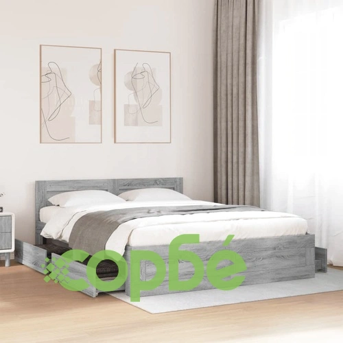 Рамка за легло с табла, сив сонома, 160x200 см, инженерно дърво ➤ топ цена ➤ sorbe.bg