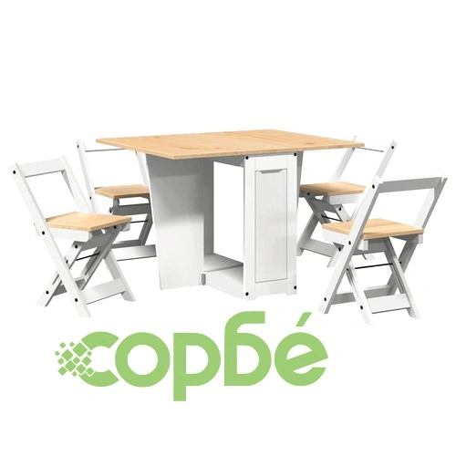 Трапезен комплект Corona тип пеперуда 5 части сгъваем бял бор ➤ топ цена ➤ sorbe.bg