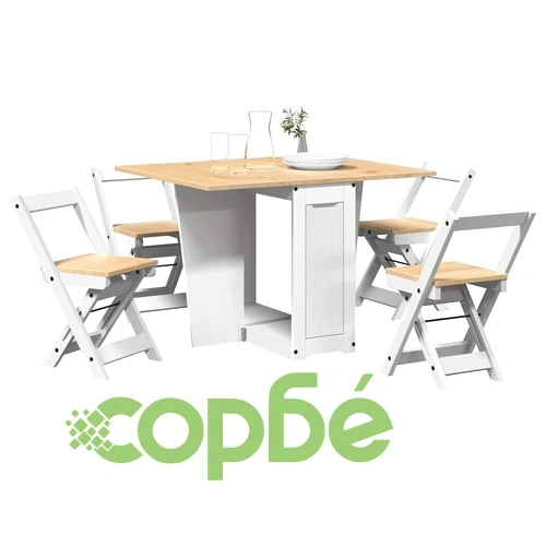 Трапезен комплект Corona тип пеперуда 5 части сгъваем бял бор ➤ топ цена ➤ sorbe.bg