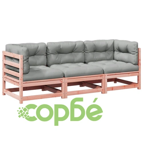 Градински комплект с възглавници, 3 части, дугласка ела масив ➤ топ цена ➤ sorbe.bg