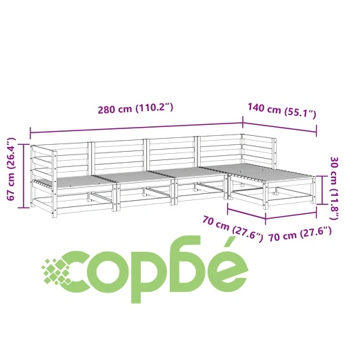 Градински комплект диван от 5 части, дугласка ела масив ➤ топ цена ➤ sorbe.bg