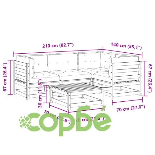 Градински комплект с възглавници, 5 части, дугласка ела масив ➤ топ цена ➤ sorbe.bg