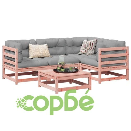 Градински комплект с възглавници, 5 части, дугласка ела масив ➤ топ цена ➤ sorbe.bg