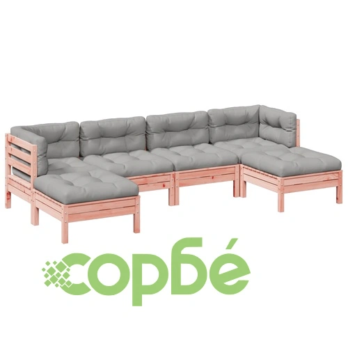 Градински комплект с възглавници, 6 части, дугласка ела масив ➤ топ цена ➤ sorbe.bg