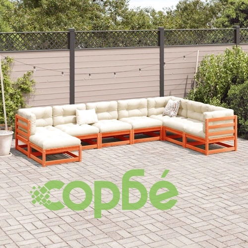 Градински комплект диван от 8 части, восъчнокафяв, бор масив ➤ топ цена ➤ sorbe.bg