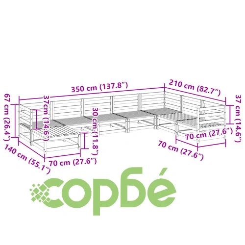 Градински комплект диван от 8 части, восъчнокафяв, бор масив ➤ топ цена ➤ sorbe.bg