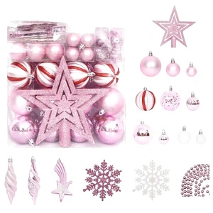 Комплект коледни топки от 65 части розово/червено/бяло